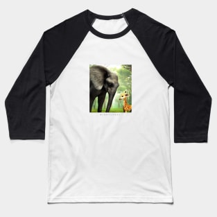 Stunning Digital Art Animal Prints: Baby Elephant and Giraffe" Baseball T-Shirt